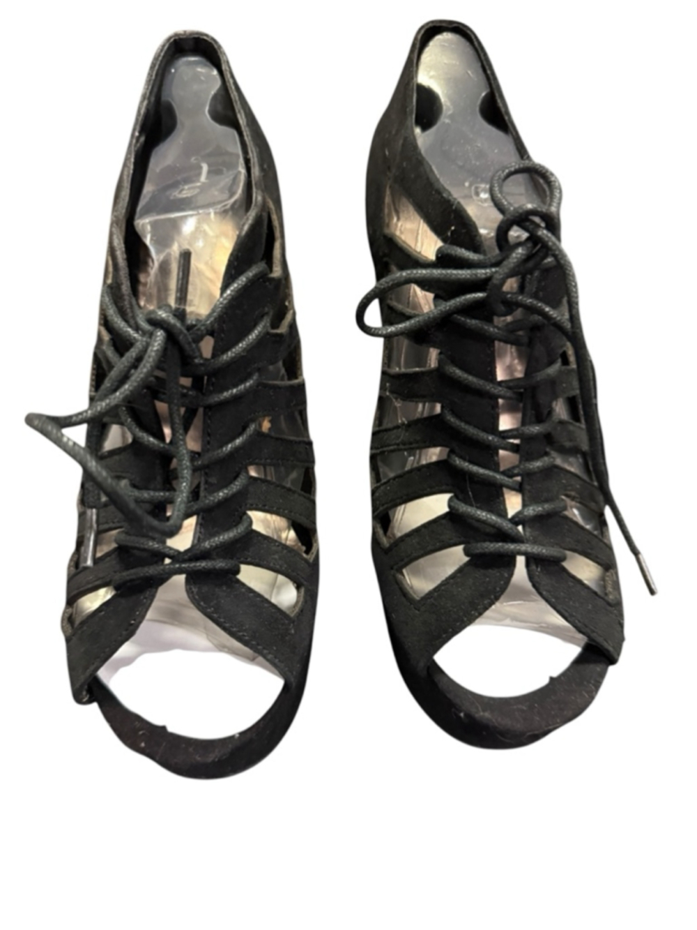 Women's Steve Madden Black Lace-Up Peep Toe Wedge Heels Size 9